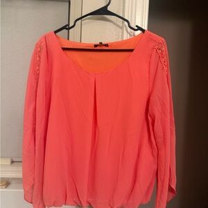 Women's Coral Blouse with Lace Detail